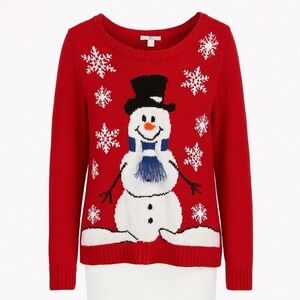 Carolyn Taylor Winter Sweater Womens Large Red White Winter Snowman Long Sleeves